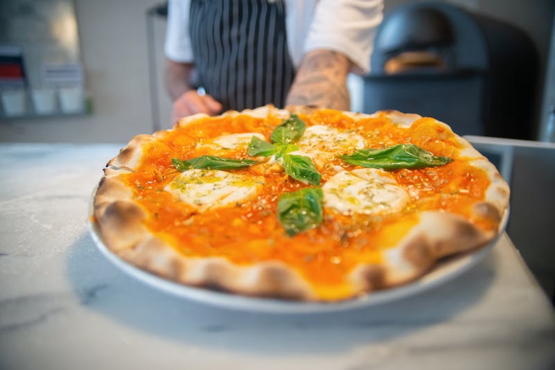Via 313 margherita Detroit pizza with fresh basil